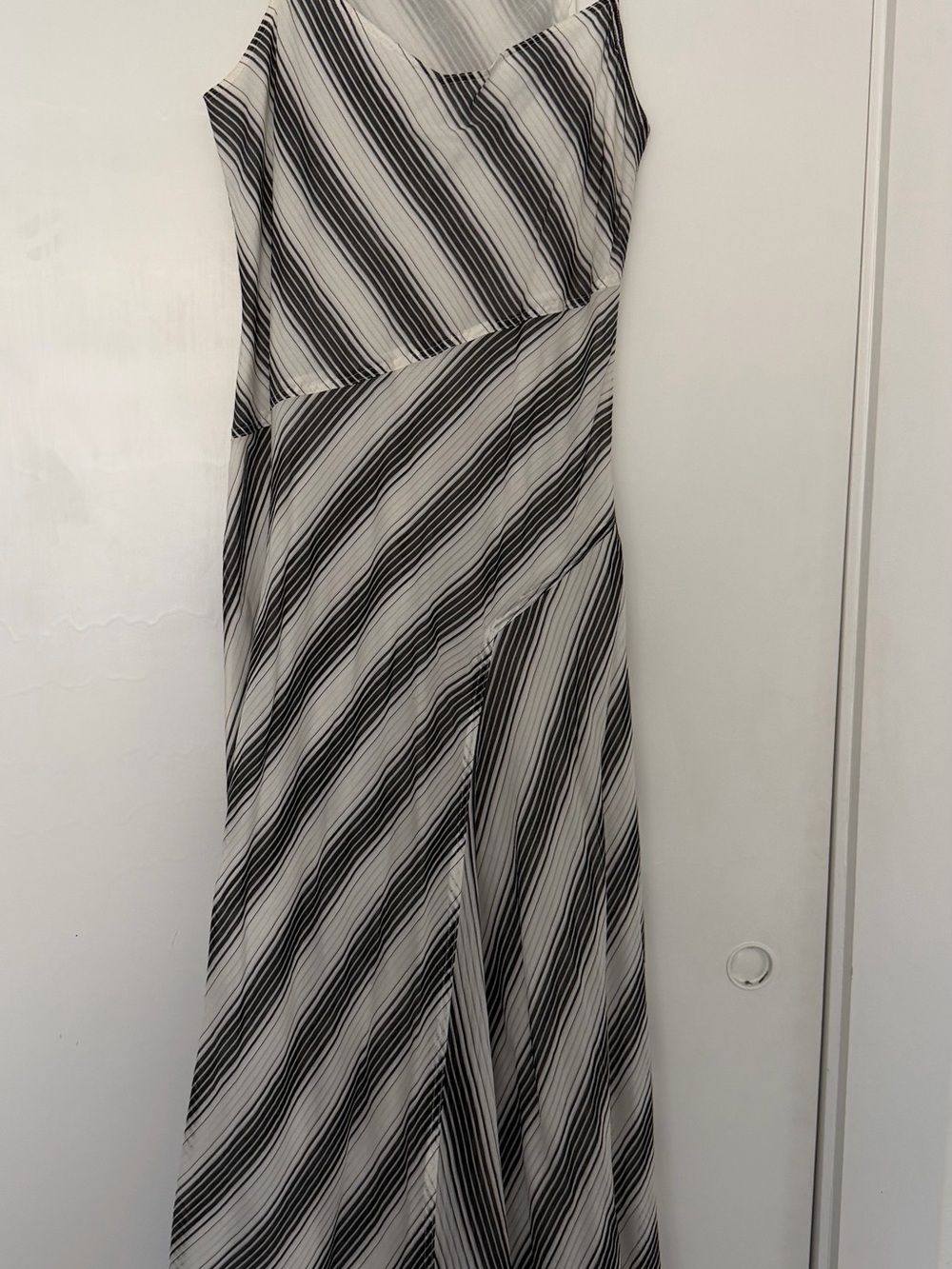Theory Black and White Diagonal Stripe Maxi Dress